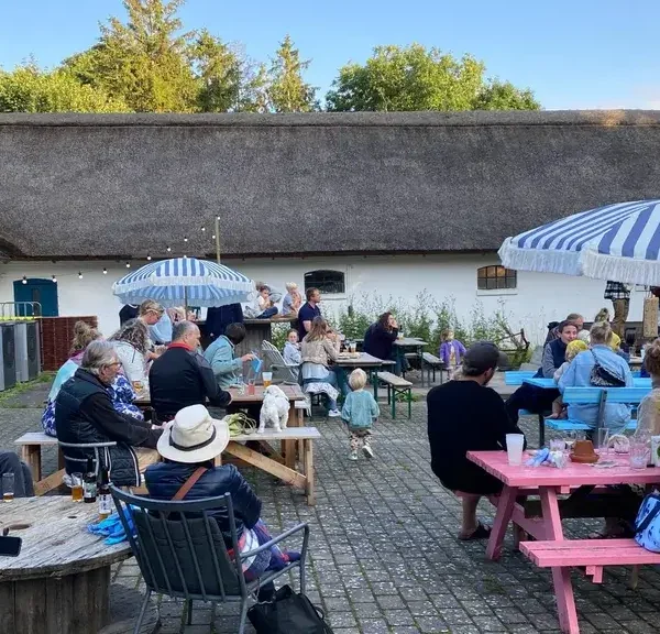 Fælles sommerhygge på terrassen ved gårdbutik & Cafe